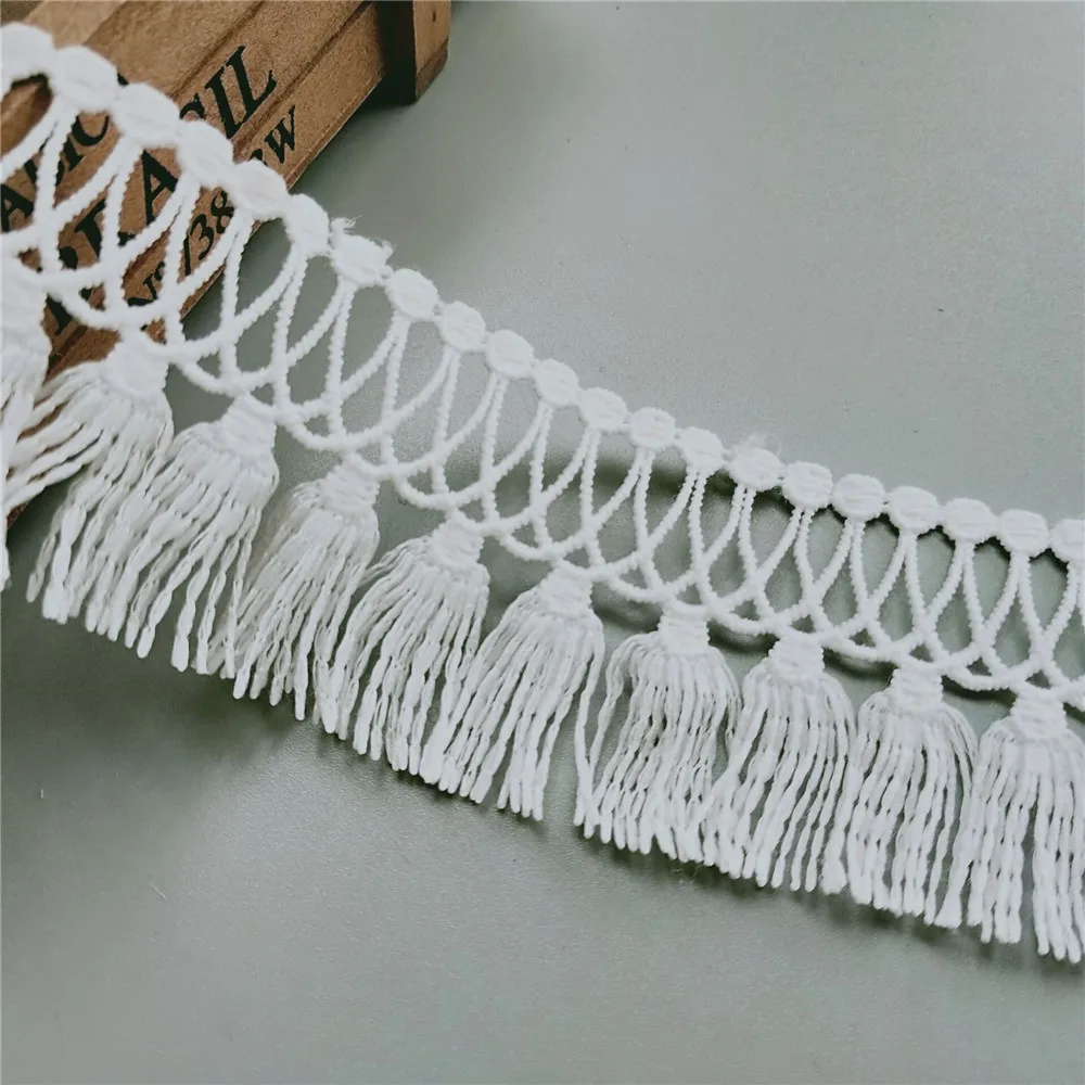 100cm White Cotton Tassel Dangling Fringe Lace Trimming Ribbon Fabric Handmade Sewing Supplies Craft For Apparel Decoration 5CM - купить по