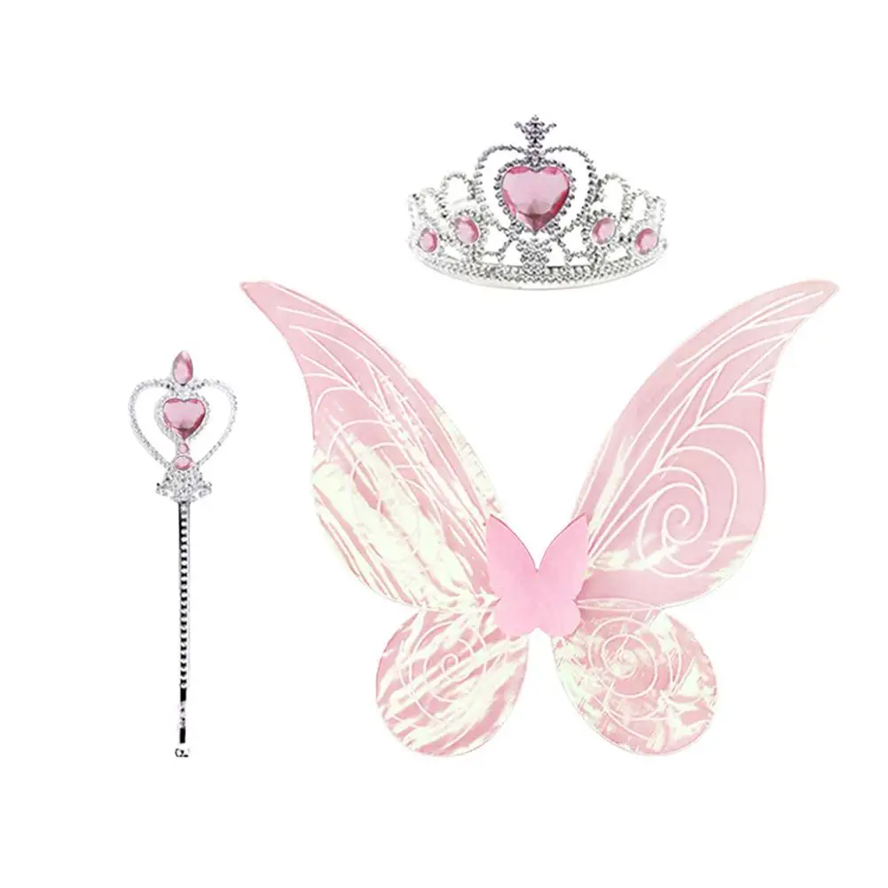 

Costume Wings For Girls Fairy Wings Tiara Wand Butterfly Wings Set 3 In 1 Fairy Costume For Dressing Parties For Halloween Chr