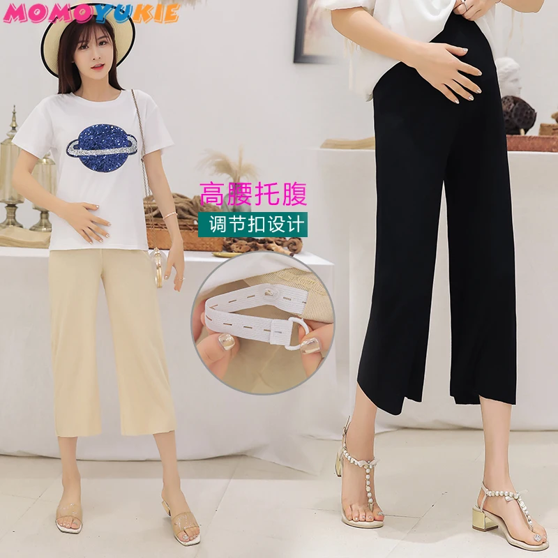 Pantalones de pierna ancha para mujer embarazada, pantal&oacute;n de maternidad, cintura el&aacute;stica, vientre, verano, 1 pantal&oacute;n Suelto-1