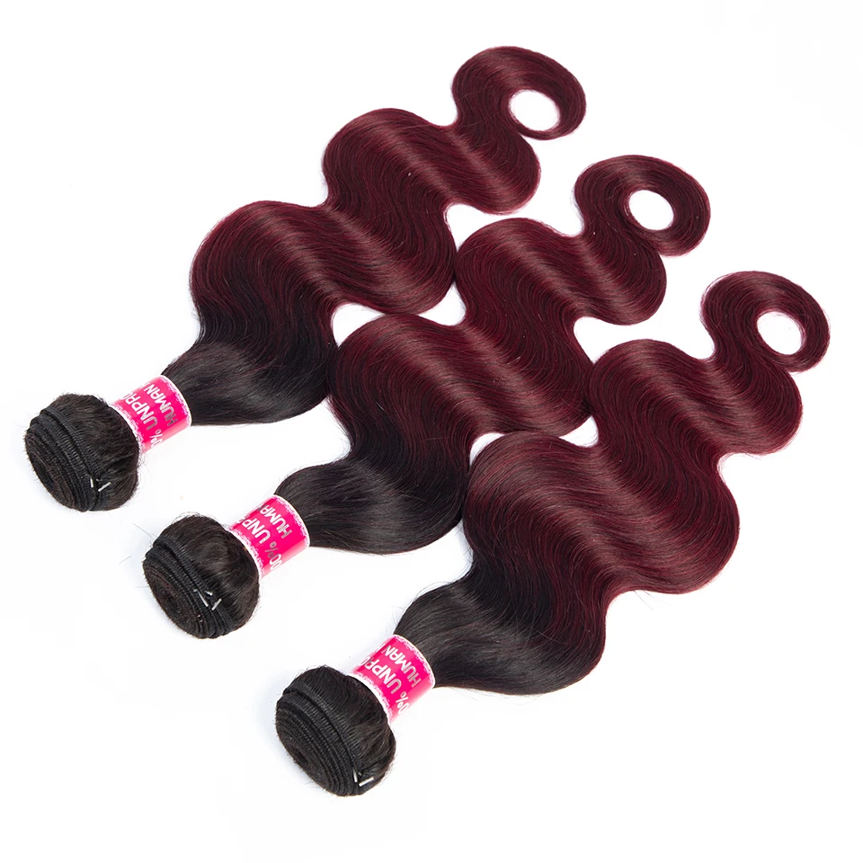 

T1b/30 1b/99j Brazilian Body Wave Human Hair Non Remy Ombre Human Hair Weaving 1B Burgundy 99J Red Color