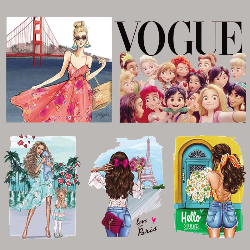 

Kinds Of Girl Pattern Clothing Badges Patches Fashion Vinyl Heat Transfer Diy Appliqued Tops Patch Iron Over Powder Stickers