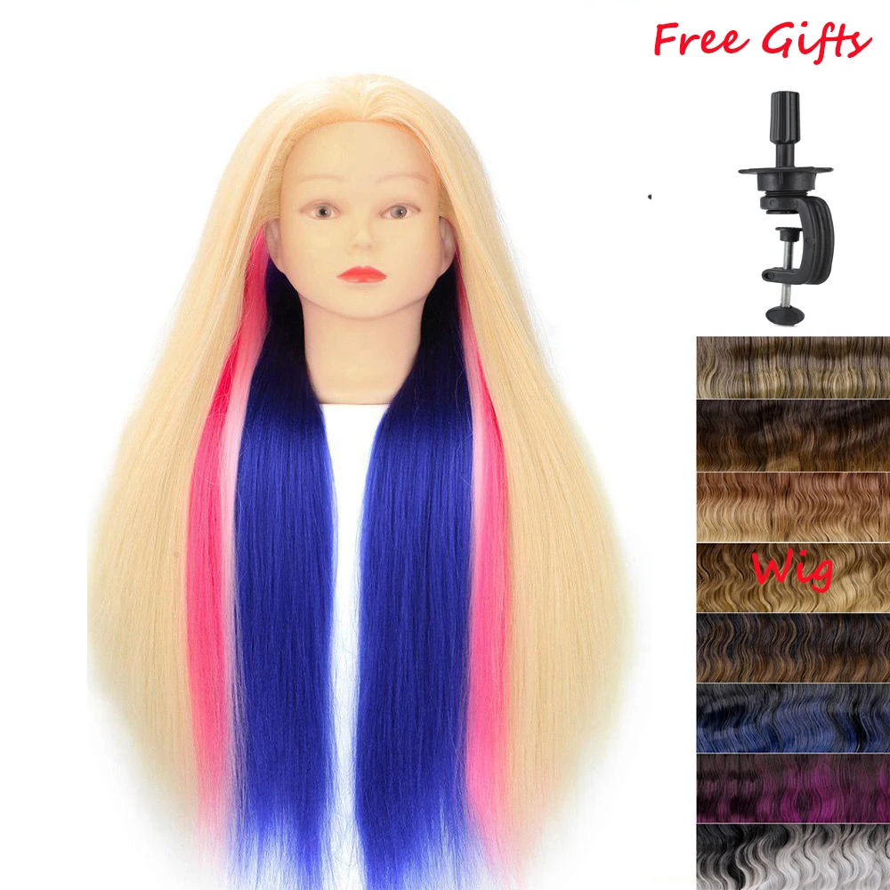 Синтетический Радужный Розовый манекен для обучения волосам плетения причесок