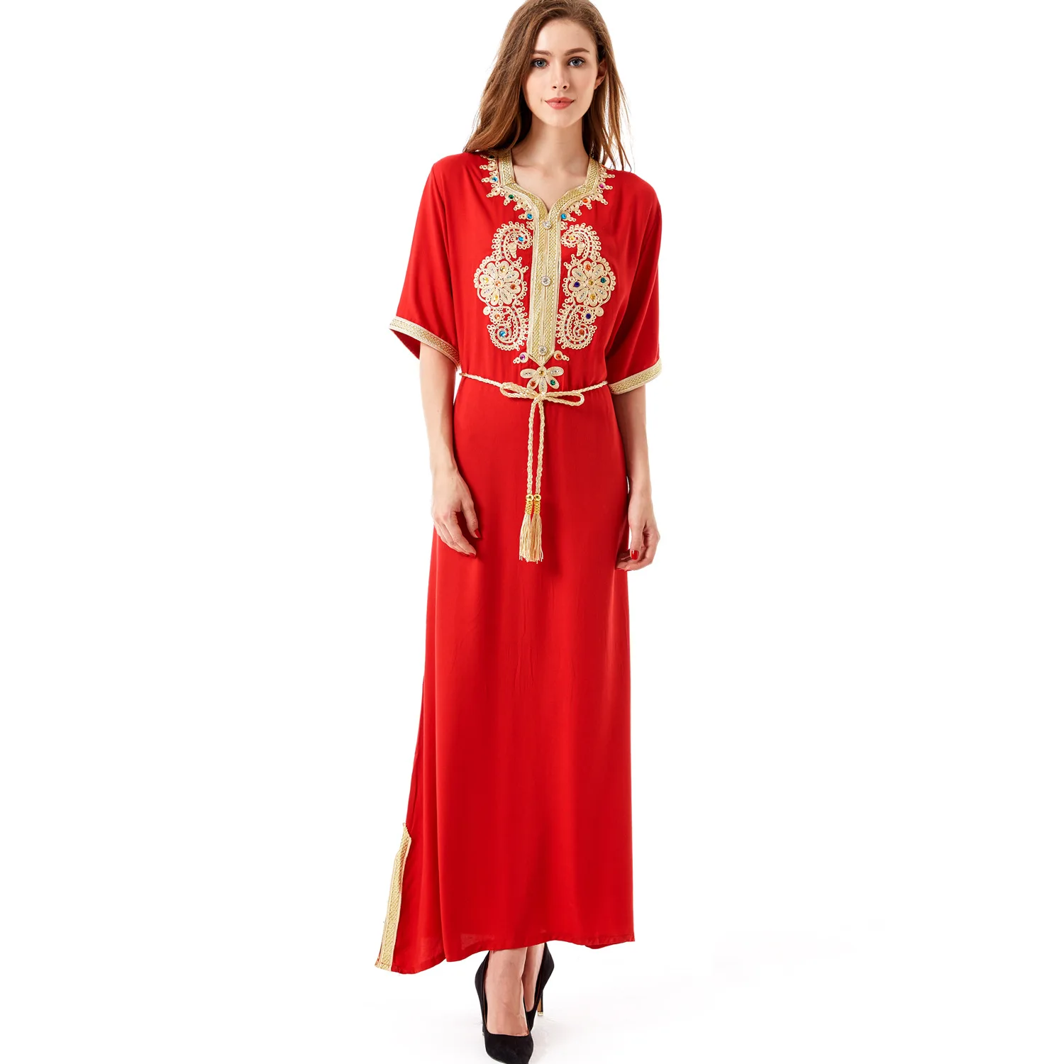 

2021 Summer New Abaya Middle East Muslim Women's Robe Saudi Arabia Short-sleeved Long Skirt Dress Dubai Evening Dress