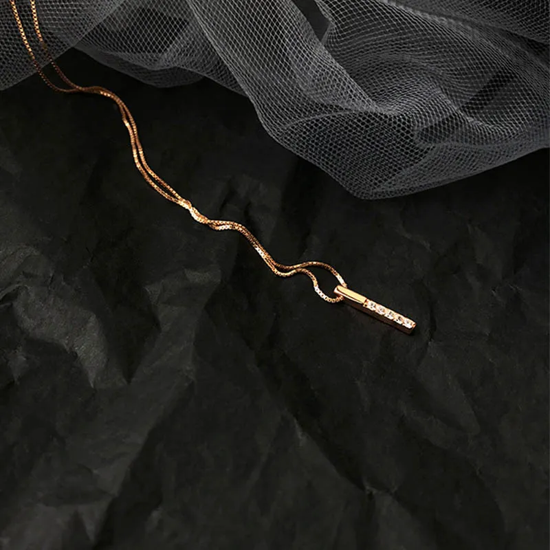 

Simple Strip Geometric Cubic Zircon Necklace Silver Color Clavicle Chain Charm Necklace For Women