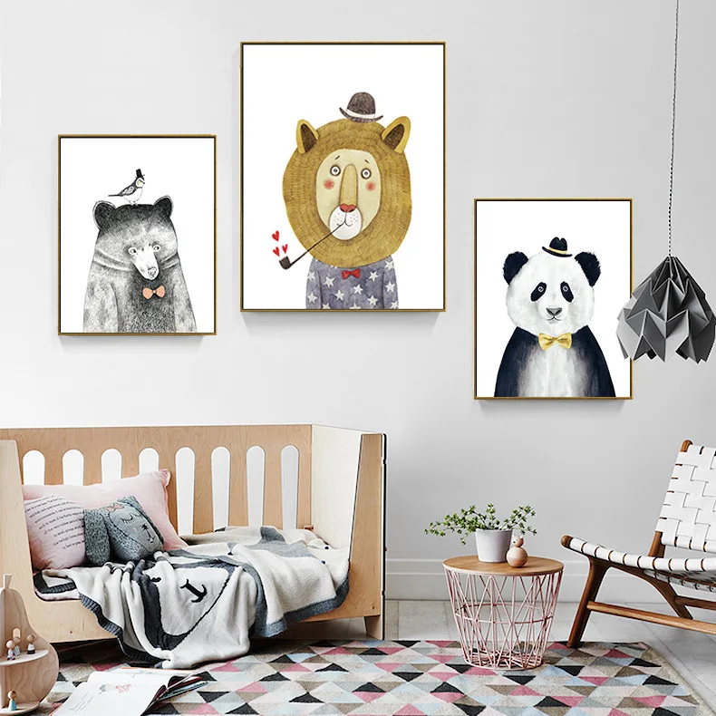 

Nordic Adorable cartoon lion Animal Bear Panda Canvas Painting Art Print Poster Picture Modern Home Decor Child Bedroom Decor