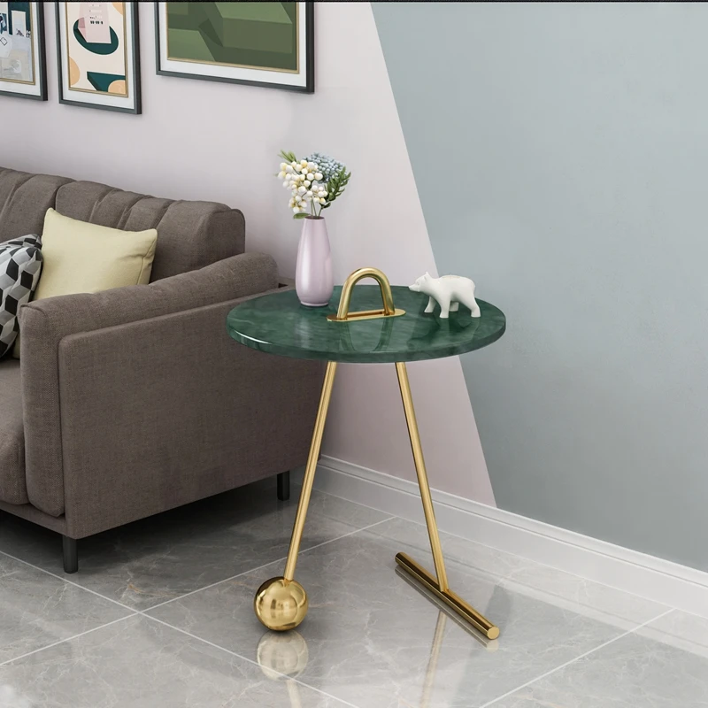 

TT Natural Marble Side Table Iron Light Luxury Corner Table Living Room Sofa Side Narrow Small Coffee Table Portable