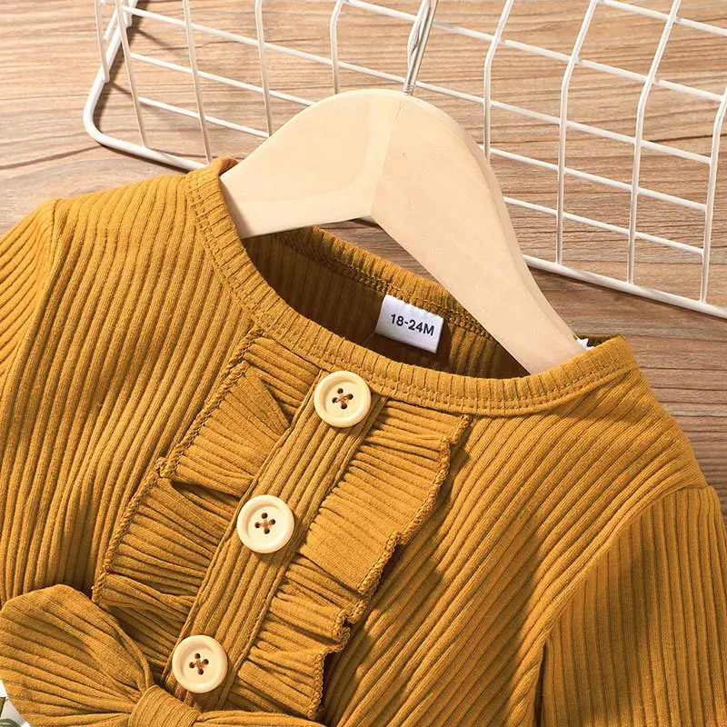 Outong-vestido de Oto&ntilde;o de manga larga para ni&ntilde;os, ropa informal con volantes y estampado de flores para beb&eacute;s de 1 a 6 a&ntilde;os-3