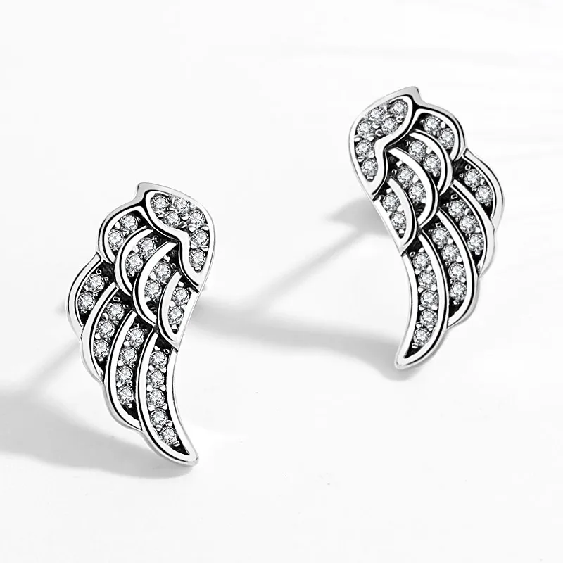 Женские серьги гвоздики из серебра 925 пробы с перьями|Серьги-гвоздики| |