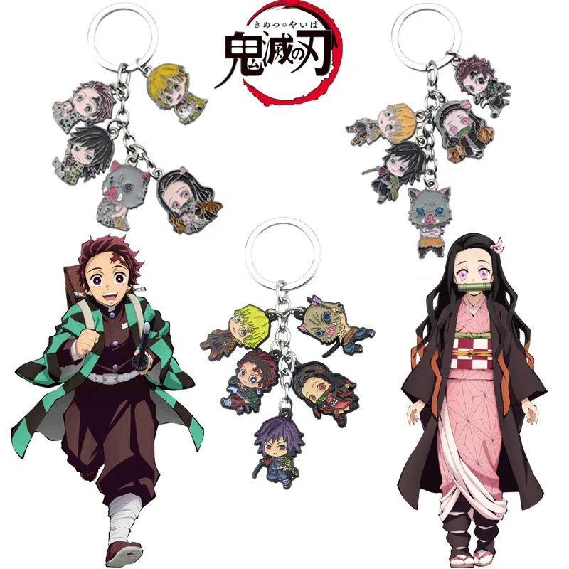 

Anime Demon Slayer Metal Keychain Kimetsu no Yaiba Tanjirou Nezuko Agatsuma Zenitsu Figure Pendant Keyring Cosplay Jewelry