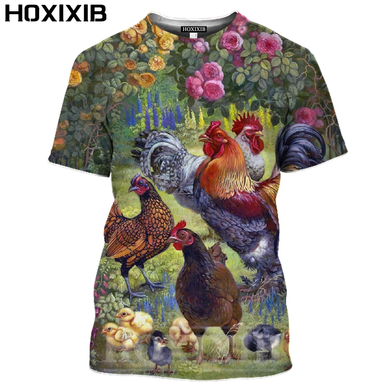 

HOXIXIB Summer O Neck 3D Print Animal Cock T Shirt Women Men Tshirt Exquisite Oil Painting Harajuku Chick Hen Hip Hop Streetwear