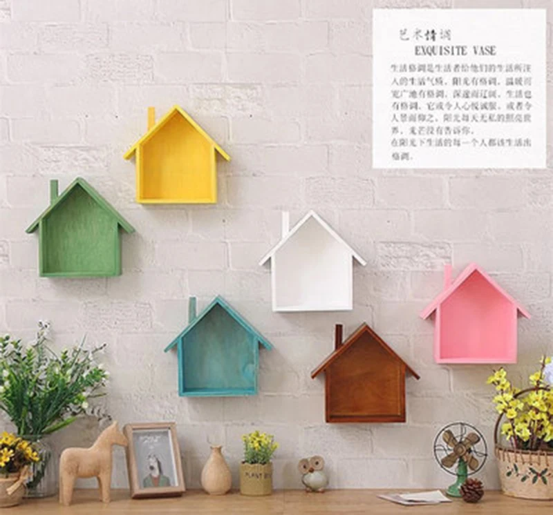 Красочная деревянная полка для хранения вещей в форме дома настольная стойка