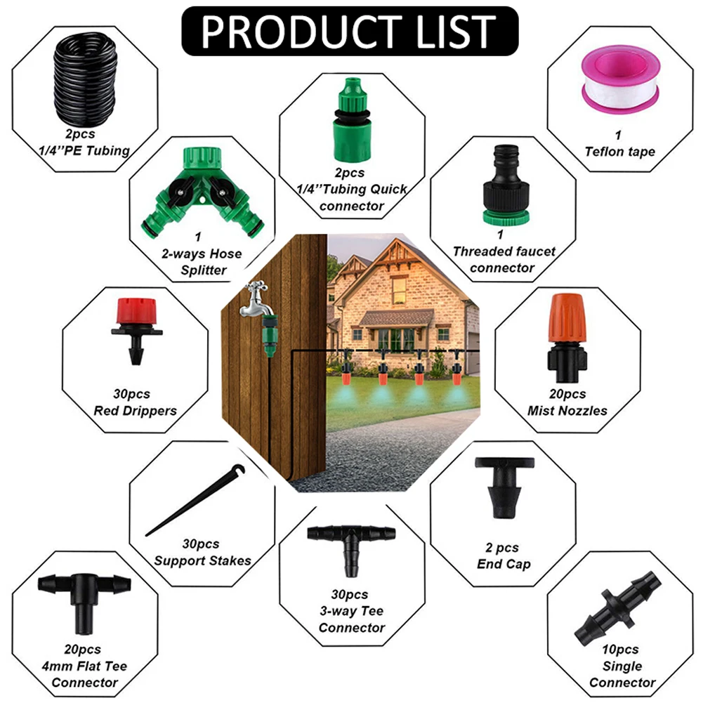 

30m Automatic Micro Drip Irrigation System Garden Irrigation Spray Self Watering Kits with Adjustable Dripper