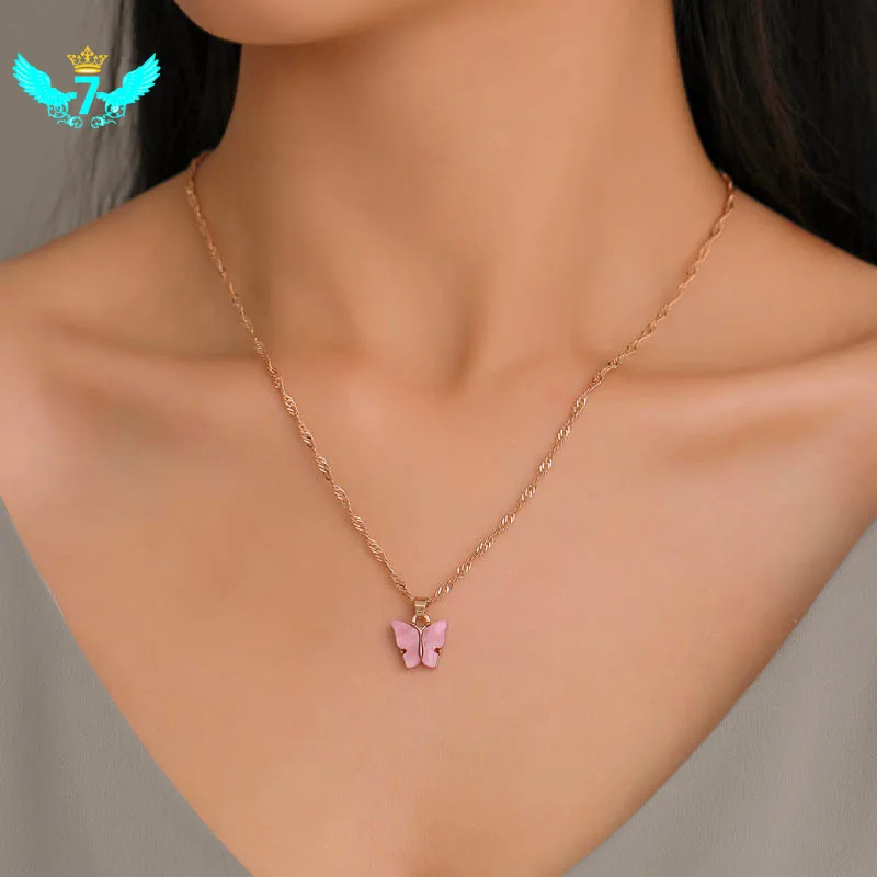 

Butterfly Necklace Acrylic Colored Sweet Beauty Wild Clavicle Chain Personality Necklace TOA