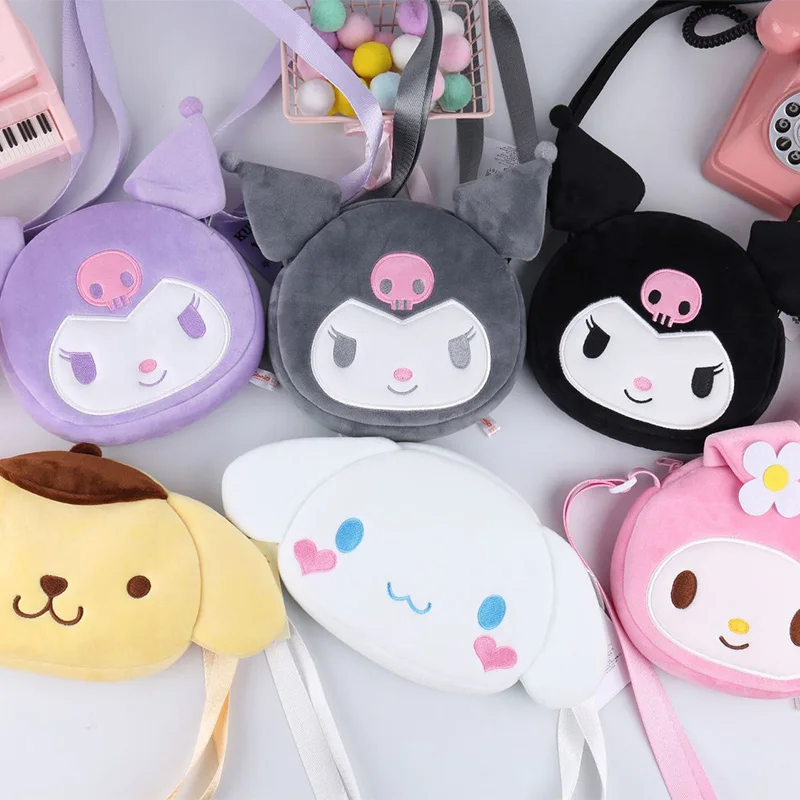 

Kawaii Cartoon My Melody Kuromi Cinnamoroll Plush Doll Bag Messenger Bag Coin Purse Cosmetic Bag Handbag Children Girl Gift