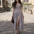 Женское короткое платье с высоким разрезом, элегантное Клубное привлекательное длинное платье на шнуровке с цветочным принтом, лето 2021