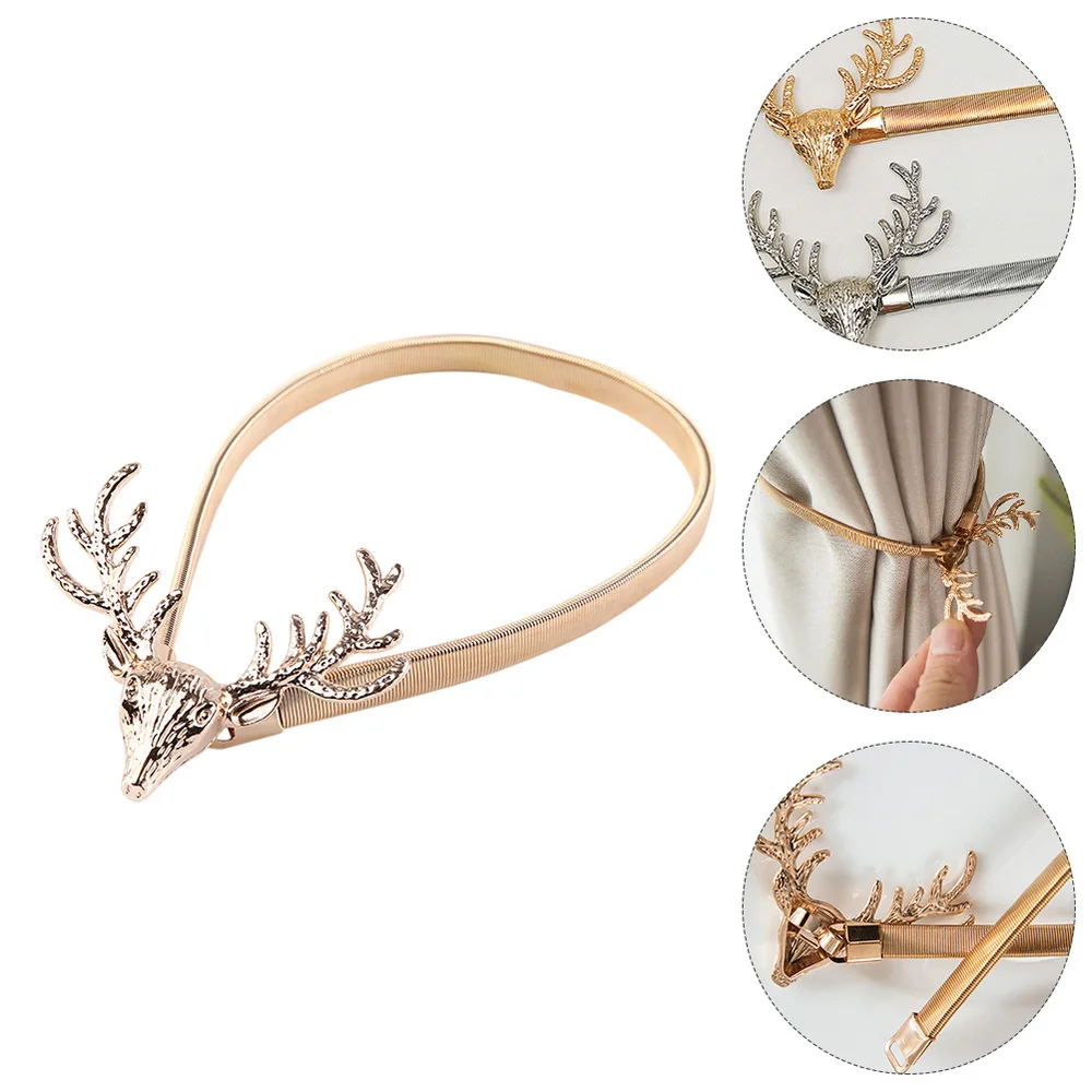 

2 Pcs Exquisite Deer Head Curtain Buttons Punch-free Curtain Tie Buckle for Xmas