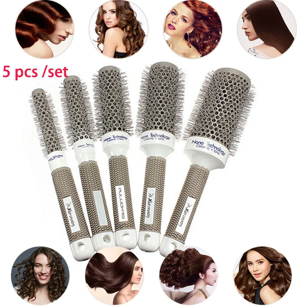

Professional Hair Dressing Brushes High Temperature Resistant Ceramic Iron Round Comb 5pcsset Hair Styling Tool Hairbrush choose