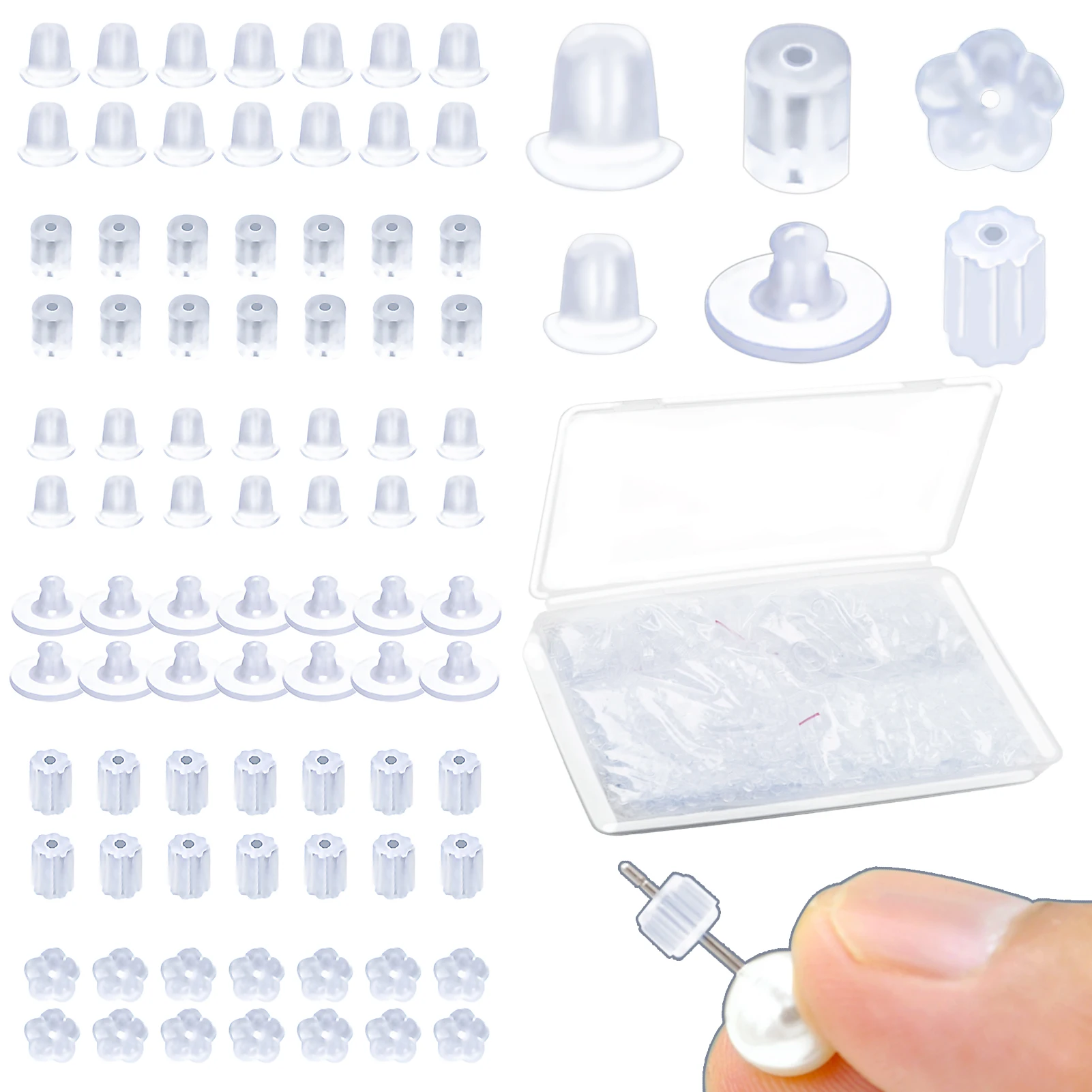 

Hypoallergenic Rubber Earring Backs Replacements 6 Styles Clear Earring Backs Silicone For Sensitive Skin