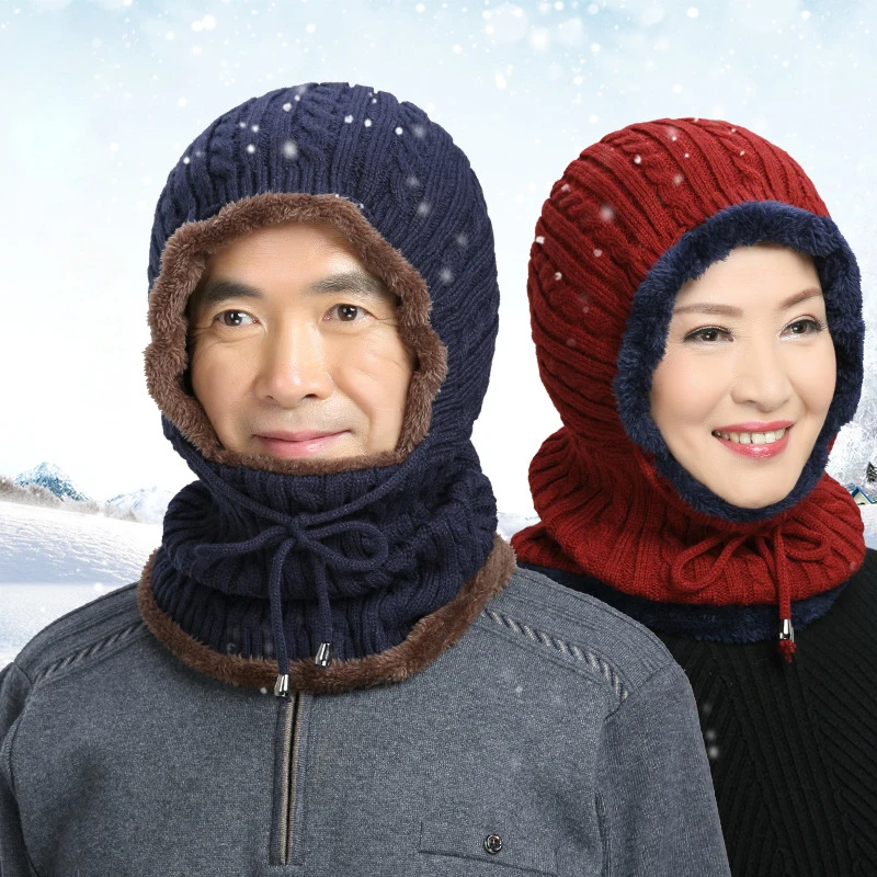 

Winter Knitted Hat Beanie Men Outdoor Skullies Winter Hats For Old Women Men Caps Gorras Bonnet Mask Warm Hat