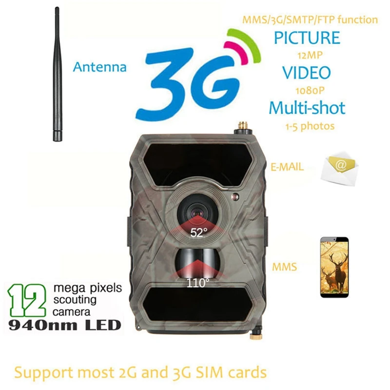Трейл игровая камера, S880G 12Mp Hd 1080P Цифровая охотничья камера 940Nm Трейл игровая камера 3g сеть Sms/Mms ночное видение 56 шт. Ir#5