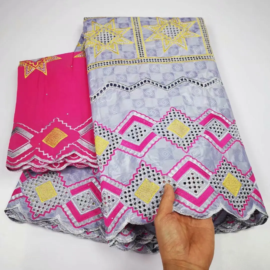 

Bazin Riche Getzner 2018 Embroidered Cotton African Lace Fabric 5+2Yards HL04