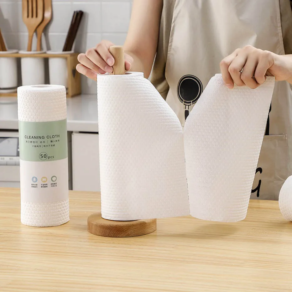 

50 Pcs/Roll of Cleaning Hand rag Organic Dish Cloth Tearable Bamboo Towels Reusable Lazy Rags Kitchen Tools