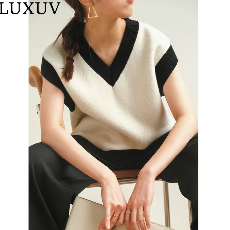 LUXUV Women's Sweaters Vests Jersey Jumper Turtleneck Knitted Sleeveless Clothes Cardigans Sweatshirt Ugly Mohair Wool  Office