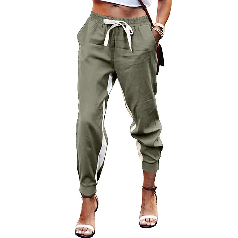 

Solid Color Spliced Elastic Tie Leg Slacks Fashion Woman Pants Leggings