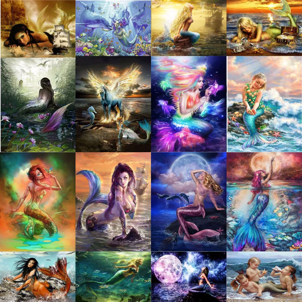 

5d Diy Diamond Mosaic Embroidery Scenery Mermaid Diamond Painting Full Round Drill Home Decoration Bedroom Valentine's Day Gifts