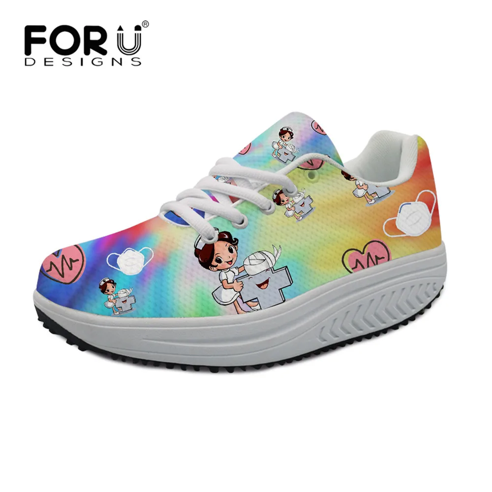 

FORUDESIGNS 2021 Swing Shoes Nurse Patterns Women Casual Flats Sneakers Youth Girls Lace-up Platform Fashion Slimming Footwear