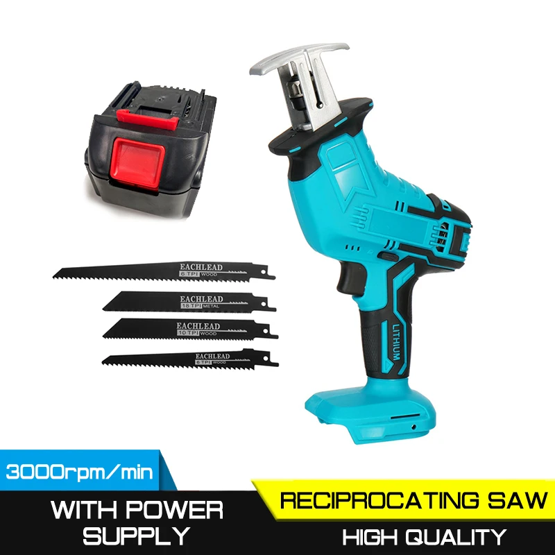 Mini Cordless Electric Saw Reciprocating Saw With 4 Saw Blades Woodworking Cutting DIY Power Saws Tool For 18V Makita Battery