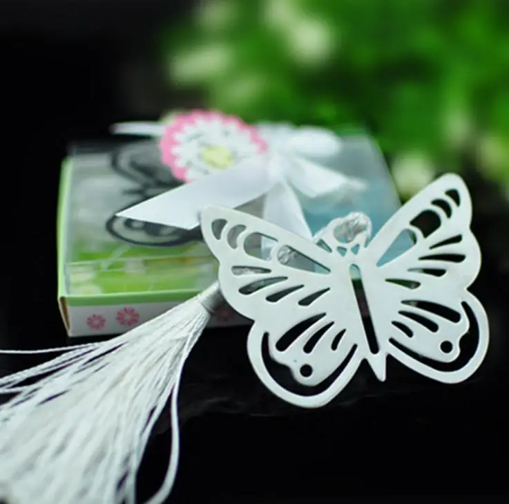 

Metal Silver Butterfly Bookmark with White Tassels Wedding Baby Shower Party Decoration Favors Gift Gifts Stationery Gifts