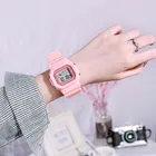 Часы женские, многофункциональные, светодиодные, цифровые, водонепроницаемые, с розовым силиконовым ремешком