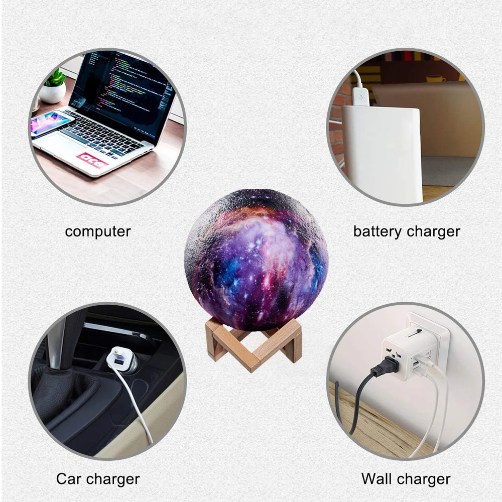 Светодиодная лампа для Луны с сенсорным сенсором 3D принтом 16 цветов Звездный