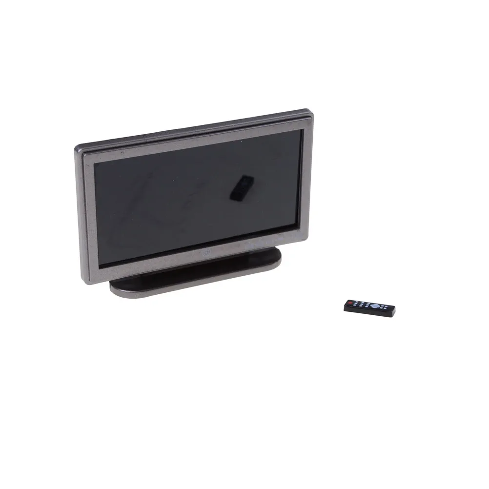 

Newest Dollhouse Miniature Wide Screen Television Flat-Panel LCD TV w/ Remote Gray Classic Pretend Play Accessory Toys for Child