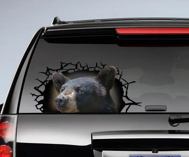 

2021 Black bear 3D sticker, cracked window decal , Black bear decal