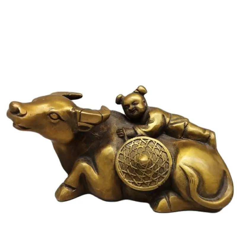 

5.4" Collection Pure Copper Brass Boy Cattle Ranching Statue Statues for Decoration Collection Ornaments Desk Decoration
