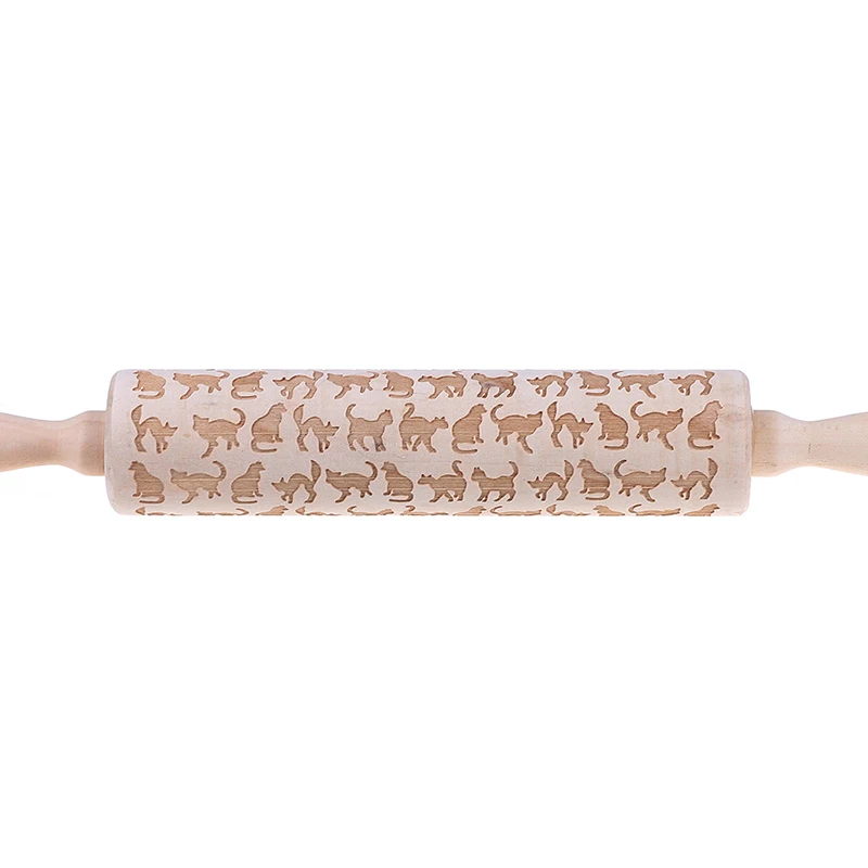 

Kitchen Cat Pattern Wooden Rolling Pins Laser Cut Cookie Cake Chocolate Baking Cookies Noodle Accessories DIY Handmade Tools