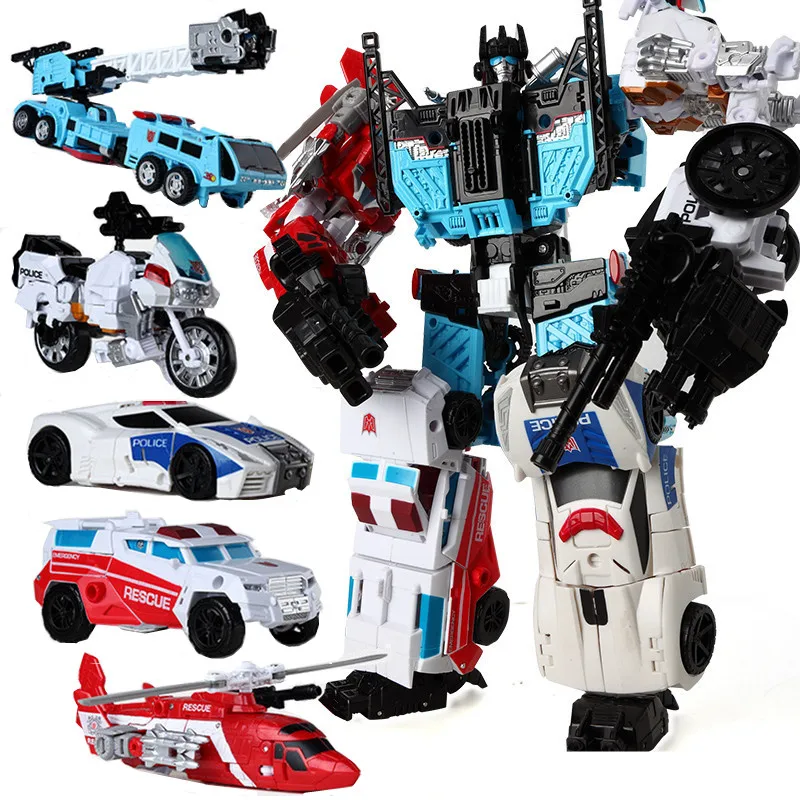 

New HaiZhiXing 5 IN 1 Transformation Toy Anime Devastator Robot Car Action Figures Aircraft Tank Motorcycle Model Kids Toy Gift