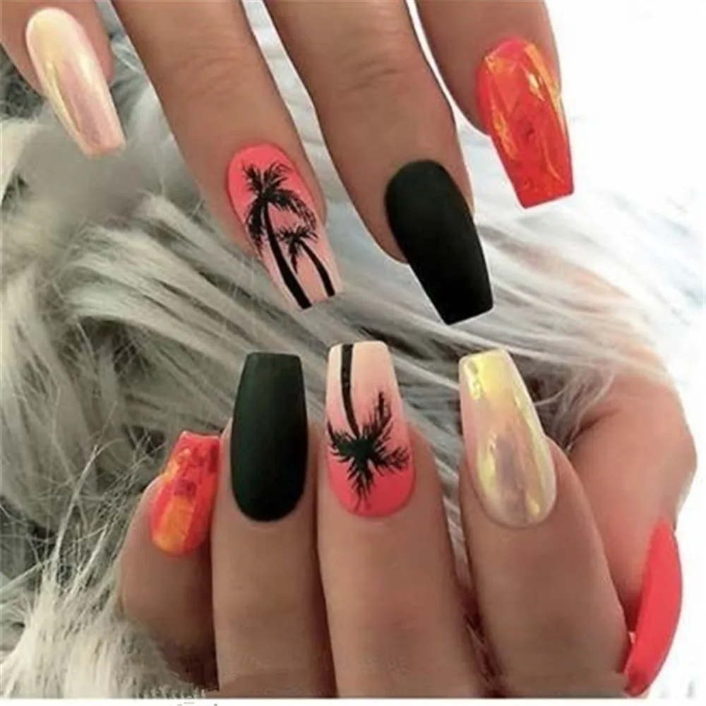 4Pcs Hot Tropical style Palm Tree Nail Stickers Coconut Water Transfer Paper DIY Beauty 3D Decoration | Красота и здоровье