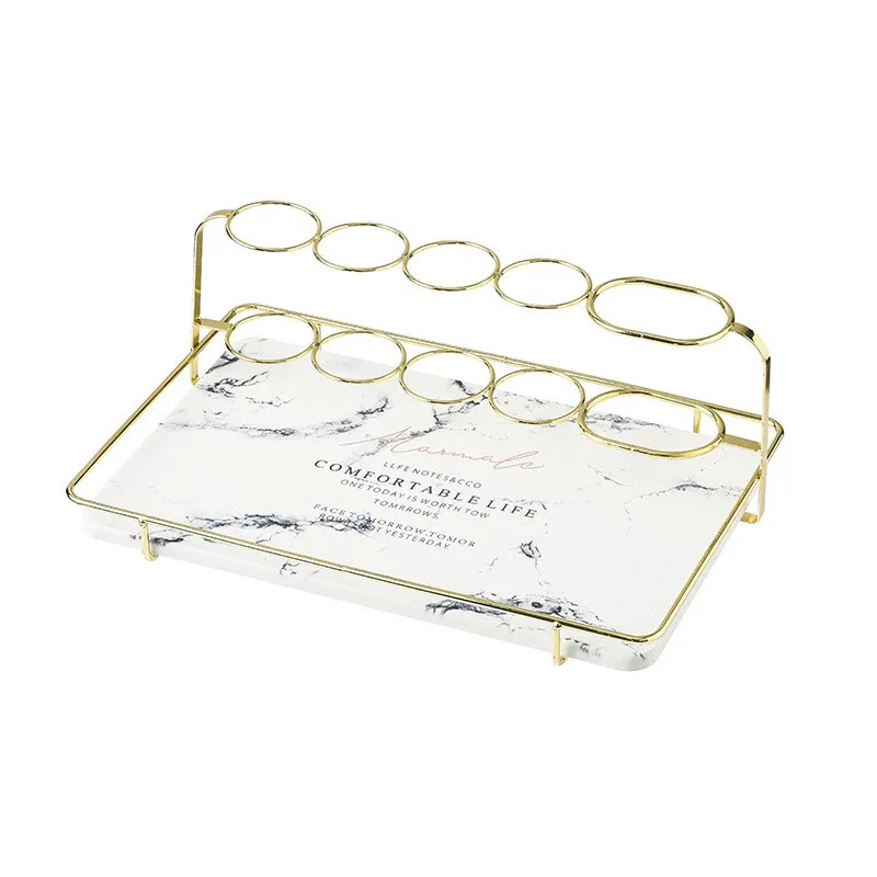 

JO LIFE Nordic Diatom Mud Iron Toothbrush Holder Marble Pattern Storage Rack With Tray Bathroom Tool For Cosmetic Toothbrushes