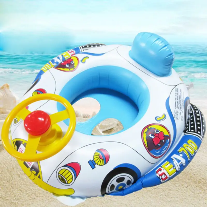 

Summer Baby Yacht Cartoon Swimming Ring Inflatable Seat Ring Steering Wheel With Horn Infant Seat Swimming Ring Seat Toys