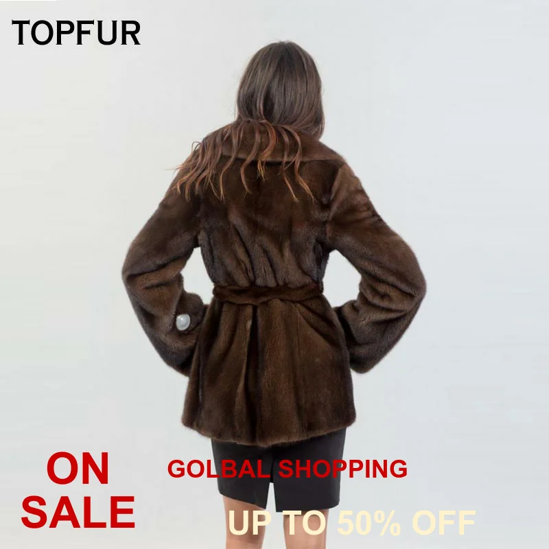 TOPFUR New Type Real Mink Fur Coats Women's Slim Showing Waist Coat Luxury Hot Sell Outwear Jackets Russia | Женская одежда