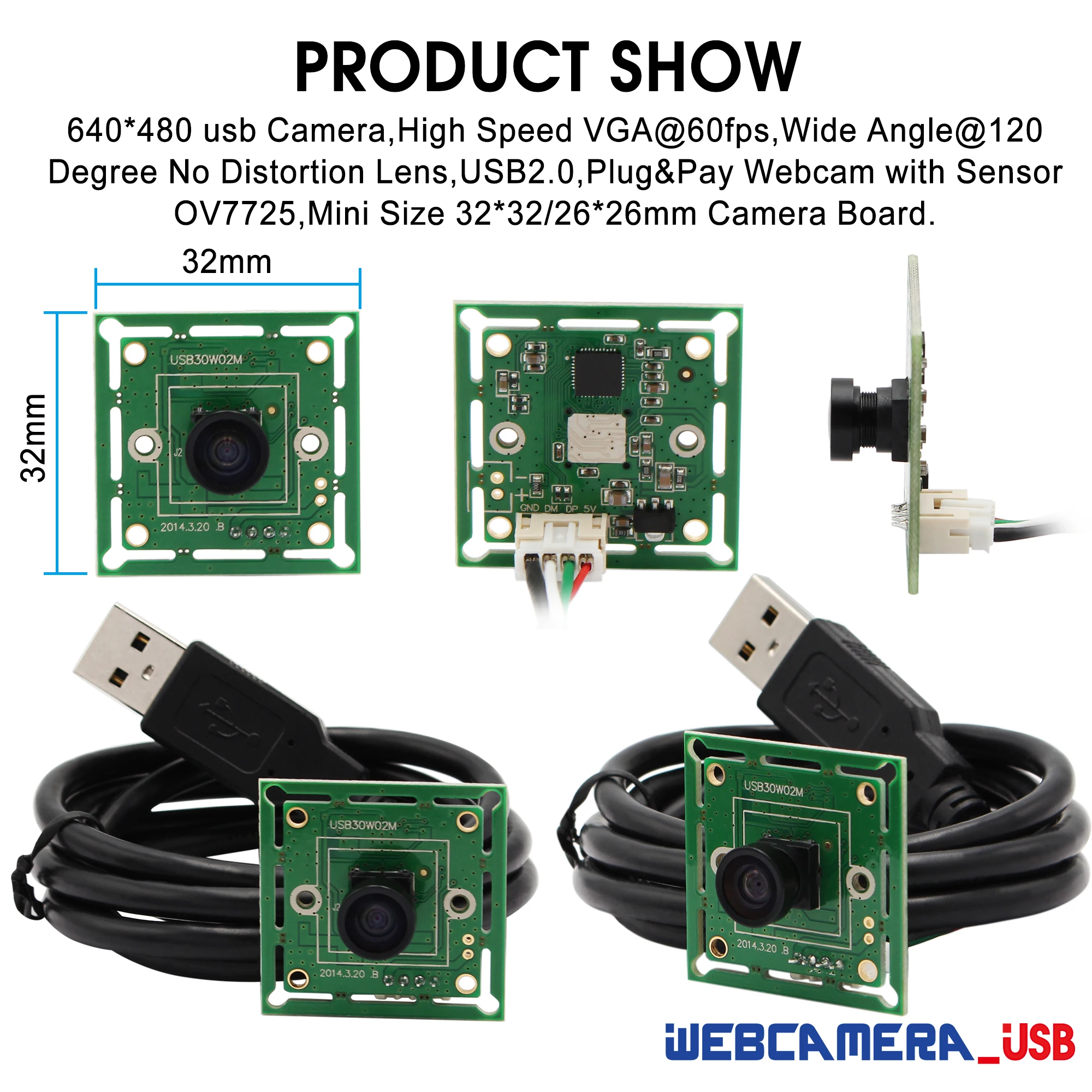 ELP 640*480 VGA USB2.0 OmniVision OV7725 цветной CMOS сенсор 32*32/26*26 мм мини usb модуль камеры с