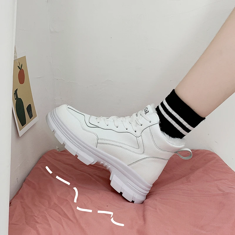Женские зимние ботинки модные кроссовки на платформе белая корзина спортивные