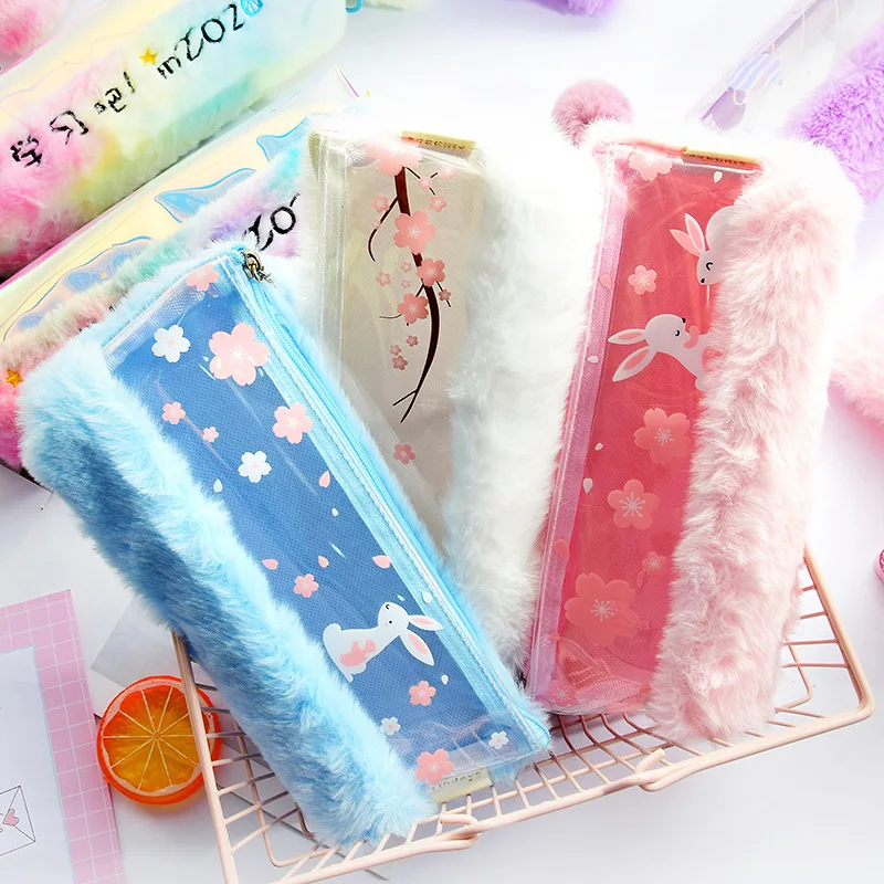 Милые розовые плюшевые кавайный чехол для карандаша детей обувь девочек