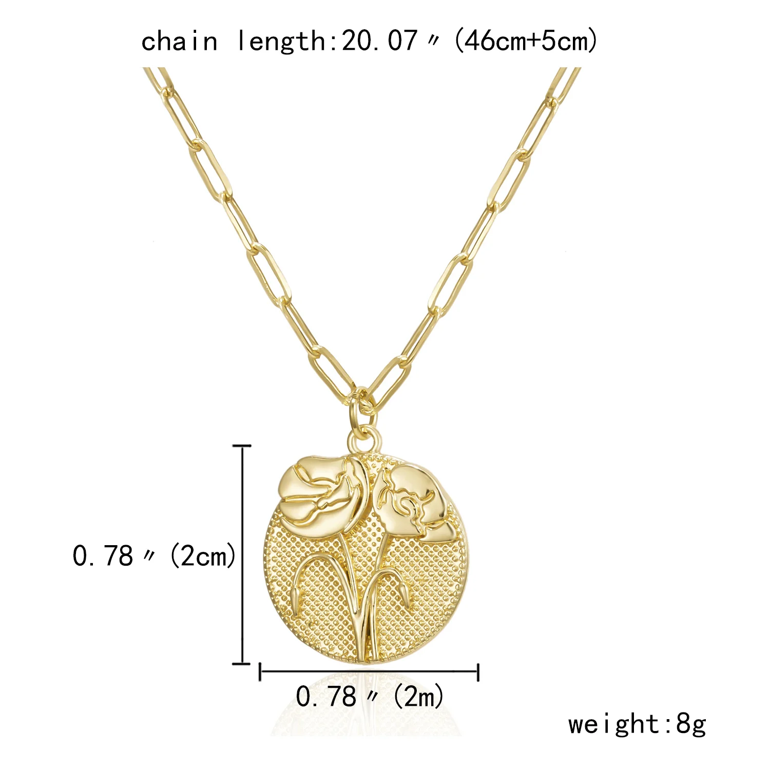

Creative Birth Month Coin Pattern Flower Pendant Necklace Gold Color Paperclip Chain Carnation Plant Necklace Mother's day Gifts