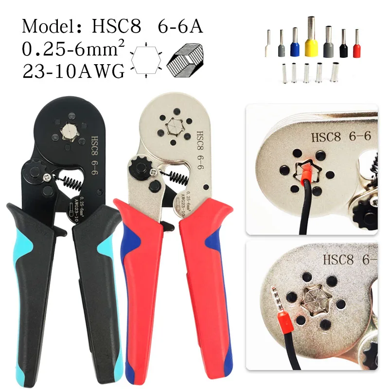 Трубчатые обжимные инструменты HSC8 6 6A плоскогубцы для 0 25 6mm2 23 10AWG клемм