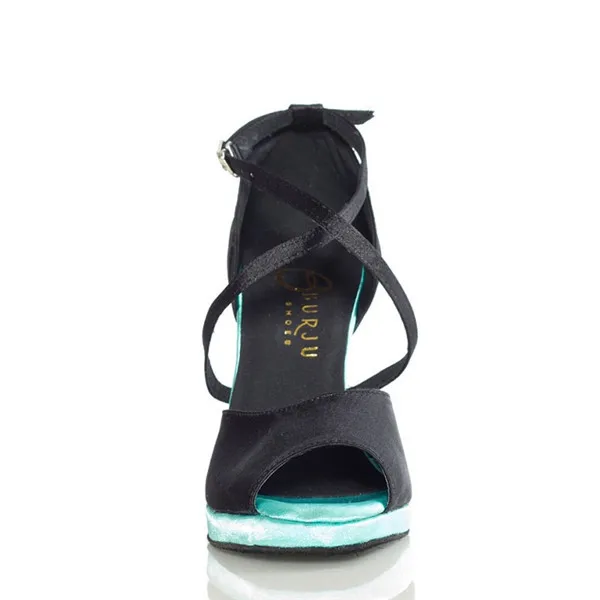 Женская обувь для латиноамериканских танцев на толстой черной и голубой подошве