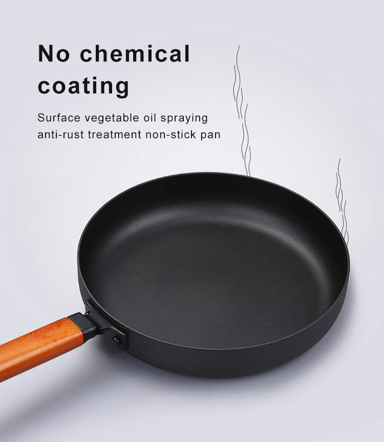 

Ancient pharaoh iron pan household mini frying non-stick cast iron pan multi-function wok Pizza Panckae Pans Wooden Flat Bottom